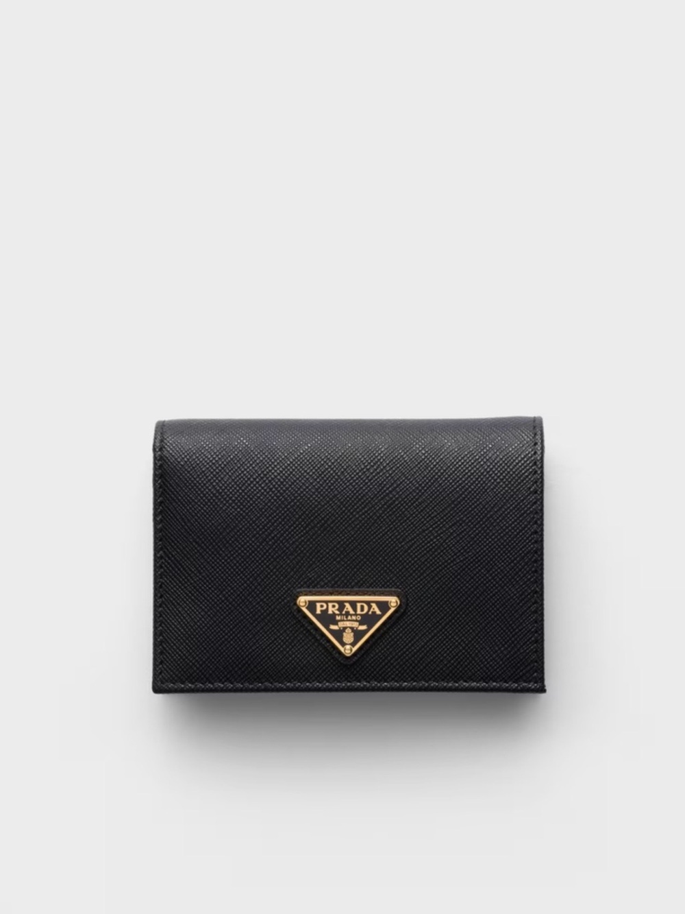 Prada black Saffiano Card Holder with Gold Triangle Logo